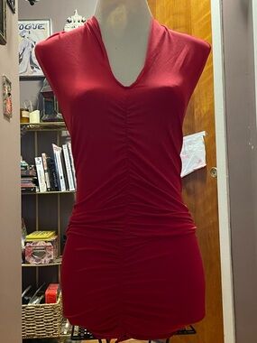 Moda International Red Sleeveless Ruched V-Neck Mini Dress